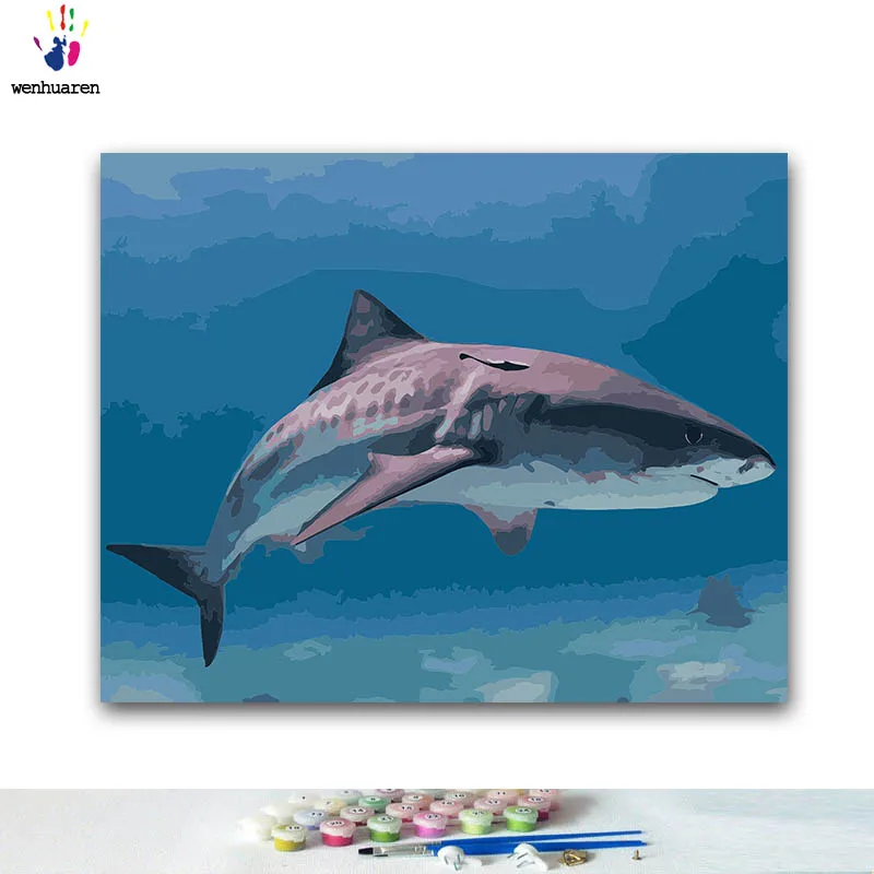 DIY Coloring paint by numbers Shark in the sea paintings by numbers with kits 40x50 framed
DIY Coloring paint by numbers Shark in the sea paintings by numbers with kits 40x50 framed