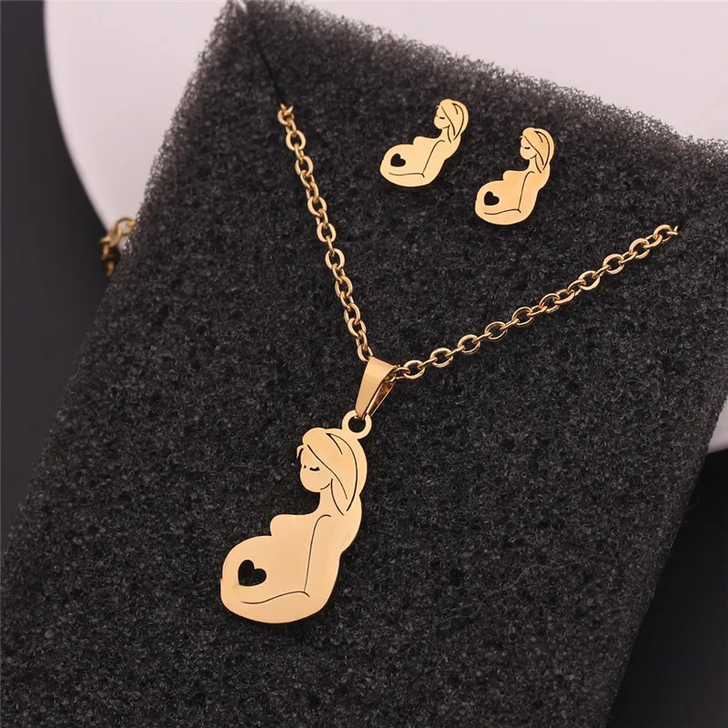 New Fashion Stainless Steel Creative Pregnant Mother Pendant Gold Chain Hollow Out Simple Design Necklace Suit for Women
New Fashion Stainless Steel Creative Pregnant Mother Pendant Gold Chain Hollow Out Simple Design Necklace Suit for Women