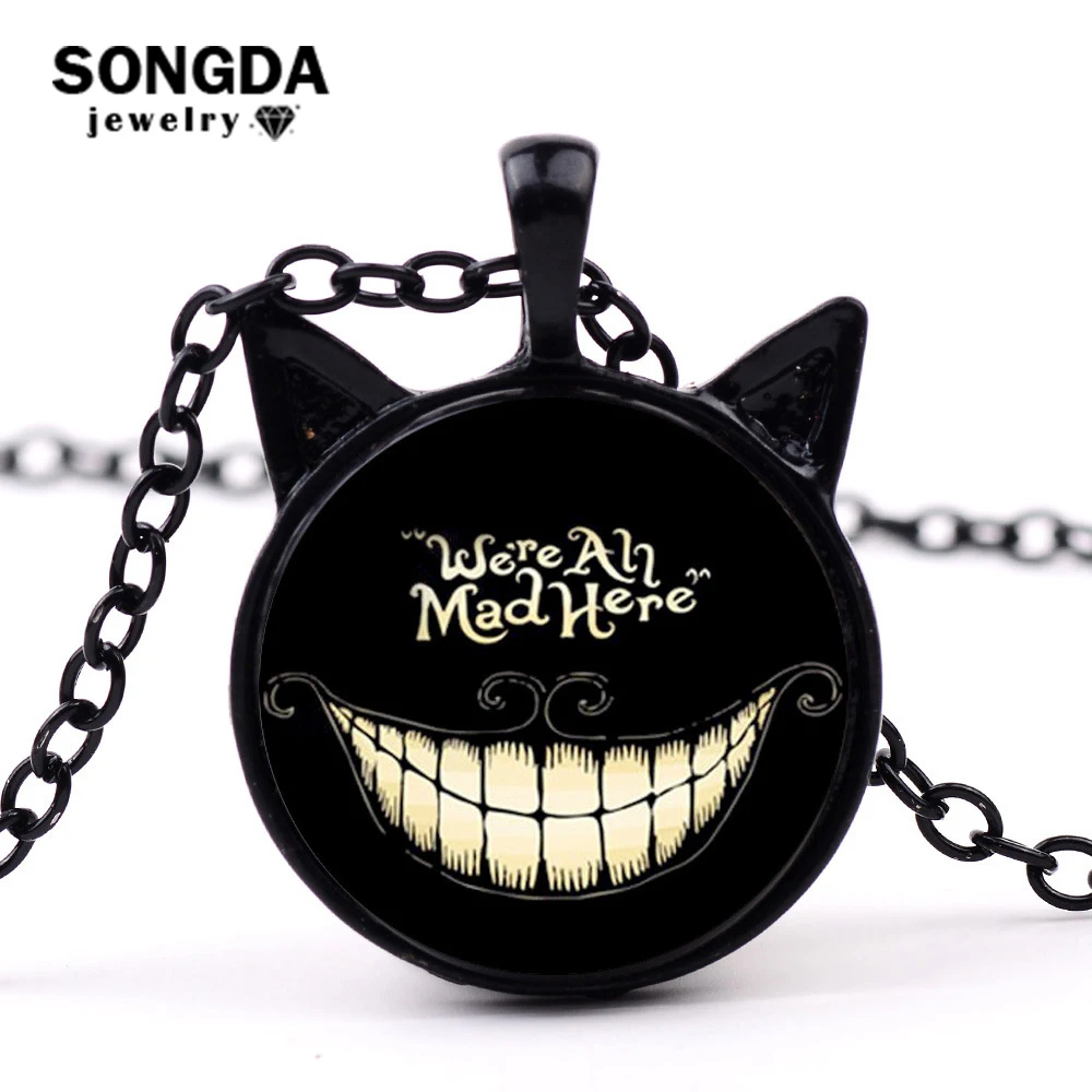 SONGDA Fashion Alice Adventures in Wonderland Necklace Cheshire Cat Pendant Glass Cabochon Necklace We're All Mad Here Jewelry
SONGDA Fashion Alice Adventures in Wonderland Necklace Cheshire Cat Pendant Glass Cabochon Necklace We're All Mad Here Jewelry