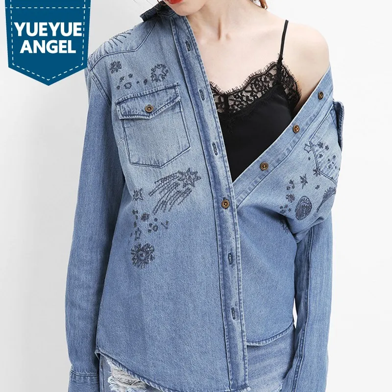 2019 Spring New Embroidery Long Sleeve Denim Shirts Women Fashion Washed Cotton Jean Shirts Single Breasted Blouse Female Tops
2019 Spring New Embroidery Long Sleeve Denim Shirts Women Fashion Washed Cotton Jean Shirts Single Breasted Blouse Female Tops