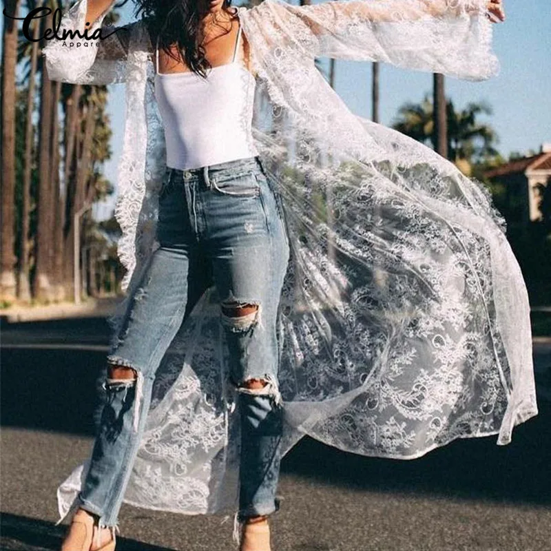 Plus Size Long Shirts 2019 Celmia Kimono Cardigan Women Bohemian Casual Loose Sexy Hollow Lace Blouses Summer Beach Cover Up Top
Plus Size Long Shirts 2019 Celmia Kimono Cardigan Women Bohemian Casual Loose Sexy Hollow Lace Blouses Summer Beach Cover Up Top