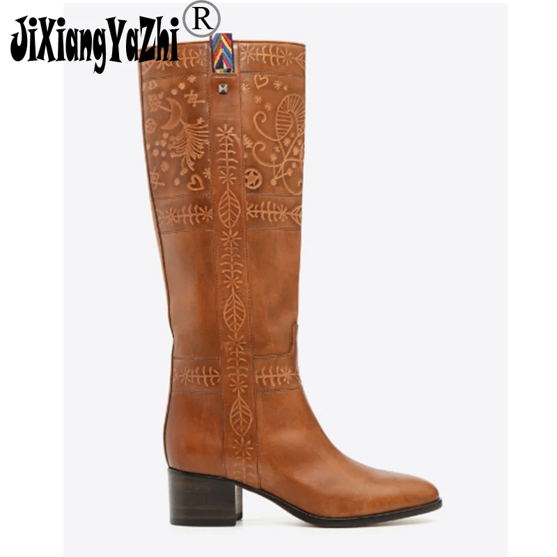 

JIXIANGYAZHI Brand 2018 Winter Fashion Genuine Leather Boots Knee-High Zip Pointed-toemed Riding-Equestrian Women's shoes B-063