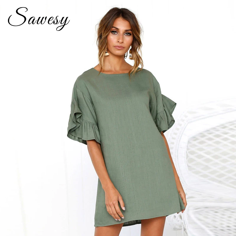 Summer Short Dress For Women 2018 Fashion Khaki Green Black Solid Dress With Sleeve Dating Casual Loose Women Dresses Vestidos
Summer Short Dress For Women 2018 Fashion Khaki Green Black Solid Dress With Sleeve Dating Casual Loose Women Dresses Vestidos