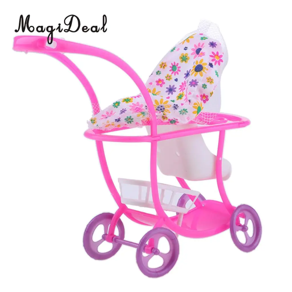Lovely Plastic Mini Baby Doll Stroller Push Car Dolls Trolley Dollhouse Bedroom Decor Life Scenes Kids Toy