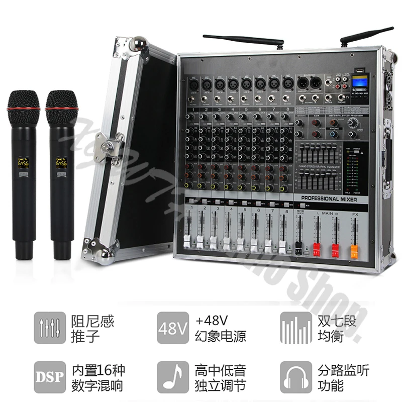 1000W+1000W Amplifier Mixer Professional DJ 8 Channel Mixer Console Stage Performance Airbox Wireless Dynamic Microphone
1000W+1000W Amplifier Mixer Professional DJ 8 Channel Mixer Console Stage Performance Airbox Wireless Dynamic Microphone