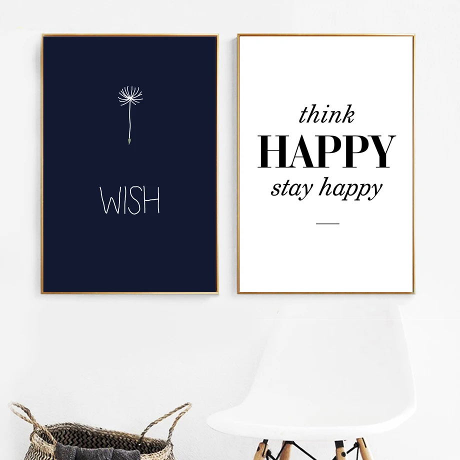 Nordic Minimalism Wish Happy Quotes Wall Art Canvas Painting Posters And Prints Letter Pictures For Kids Room Decor | Дом и сад