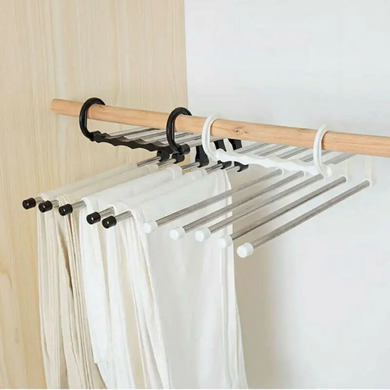 

5 in 1 Black/White Newest Magic Pant rack shelves Stainless Steel Clothes Hangers Multi-functional Wardrobe Magic Clothes Hanger