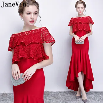JaneVini Sexy Red Mermaid Bridesmaid Dresses Long Lace Prom Dress 2018 High Low Short Sleeve Boat Neck Women Wedding Party Wear
JaneVini Sexy Red Mermaid Bridesmaid Dresses Long Lace Prom Dress 2018 High Low Short Sleeve Boat Neck Women Wedding Party Wear