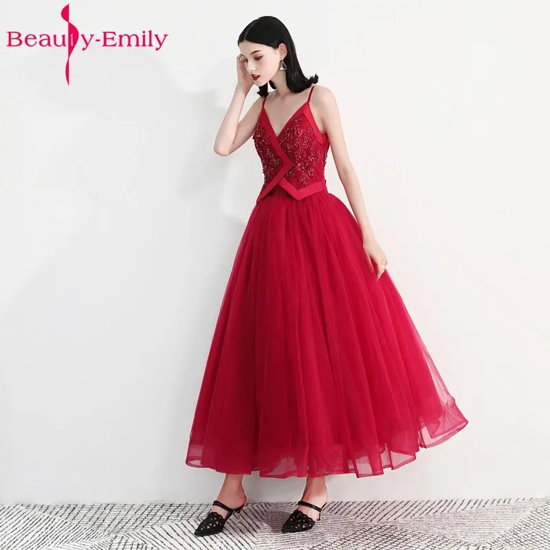 Beauty Emily Sexy A line Beads Red Evening Dresses 2018 V Neck Long Formal Gowns Party Prom | Свадьбы и торжества