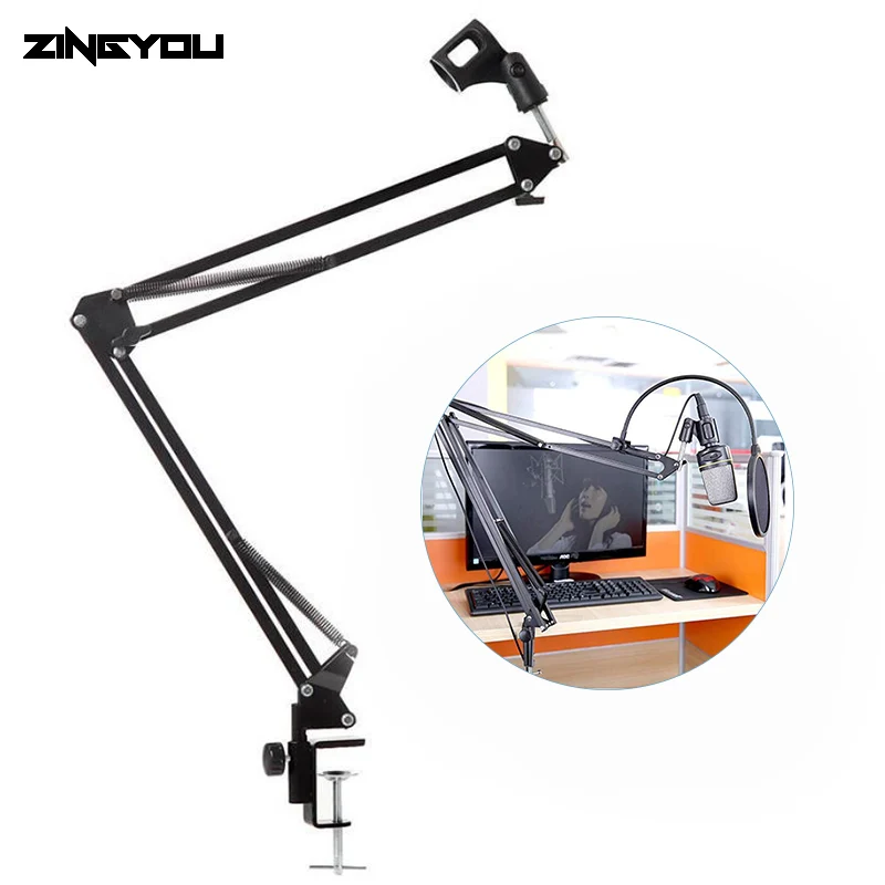 

ZINGYOU Recording Microphone Holder Suspension Boom Scissor Arm Stand Holder with Mic Clip Table Mounting Clamp for PC BM 800