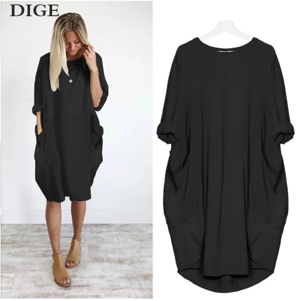 2019 New Autumn Womens Dresses Pocket Loose Dress Ladies Crew Neck Casual Long Girl Tops Dress Female Fashion Big Vestido B0371
2019 New Autumn Womens Dresses Pocket Loose Dress Ladies Crew Neck Casual Long Girl Tops Dress Female Fashion Big Vestido B0371