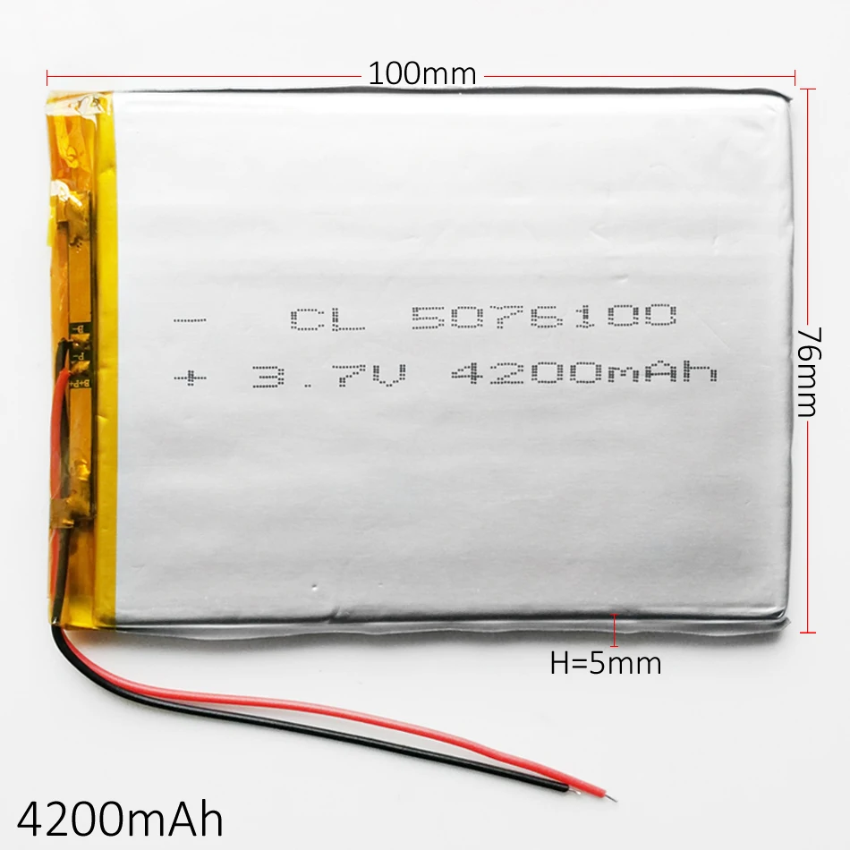 3.7V 4200mah 5076100 Polymer Lithium Li-Po Rechargeable Battery For GPS PSP DVD PAD e-book tablet pc power bank video game
3.7V 4200mah 5076100 Polymer Lithium Li-Po Rechargeable Battery For GPS PSP DVD PAD e-book tablet pc power bank video game