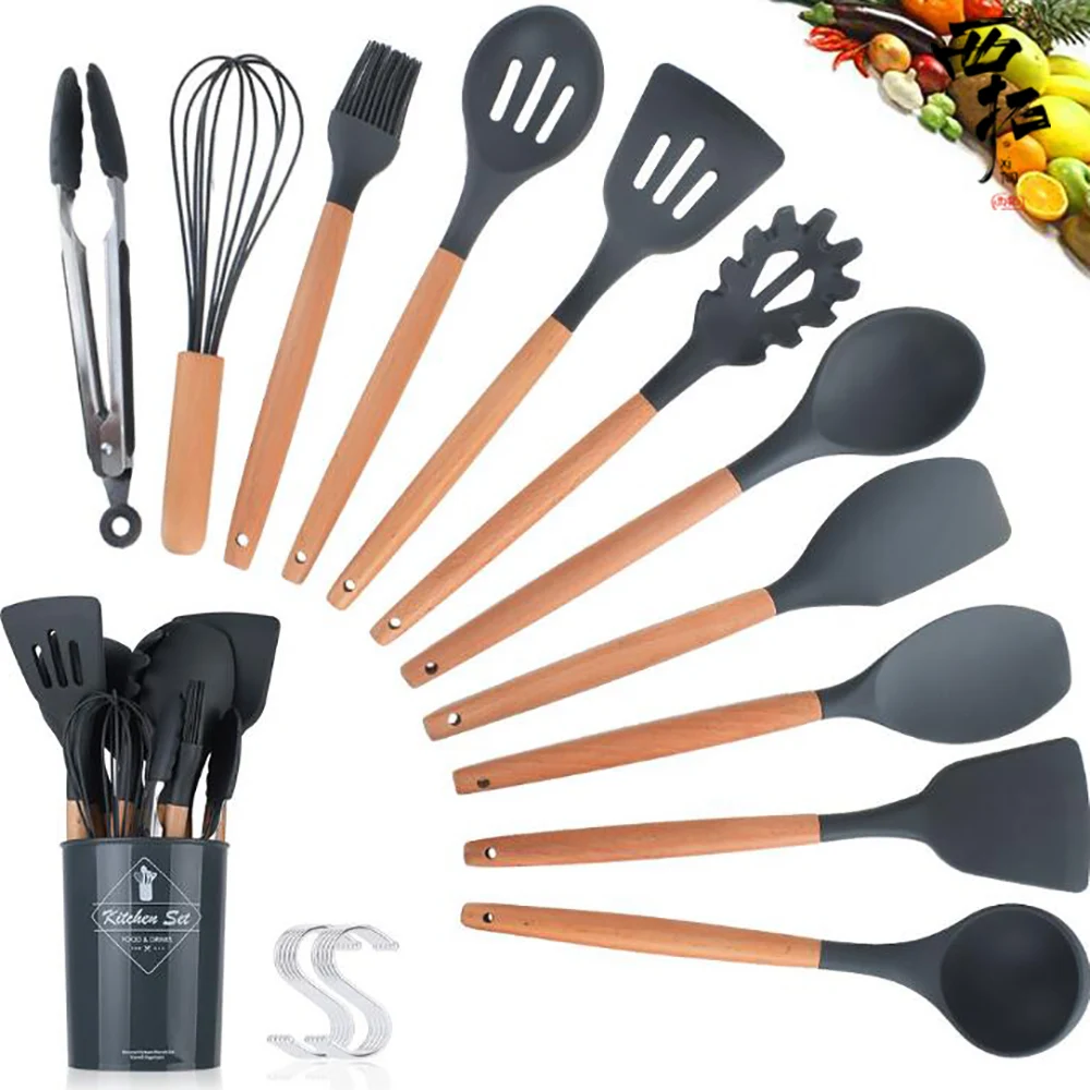 Kitchenware set 11 pieces cooking utensils non-stick silicone and wooden tableware soup spoon eggbeater shovel spoon kitchenware
Kitchenware set 11 pieces cooking utensils non-stick silicone and wooden tableware soup spoon eggbeater shovel spoon kitchenware