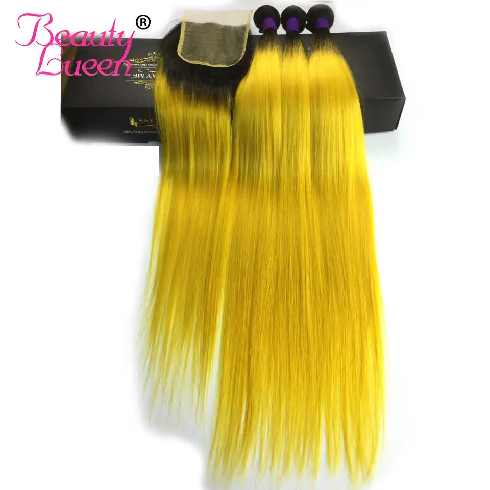 ombre 1b orange bundle with closure two tone 350 dark roots ombre brazilian straight hair bundles with closure remy human hair (48)