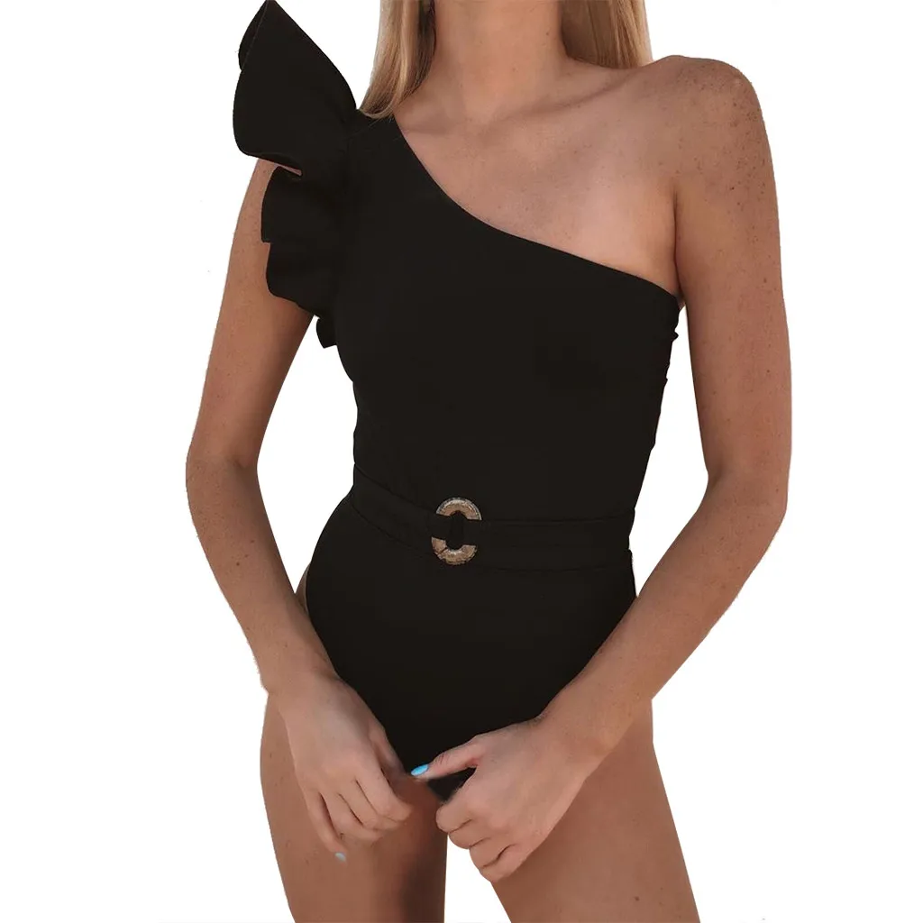 Women Black Solid Ruffles One-Piece Bikini Ruffle shoulder Push-Up Pad Swimwear One shoulder Tight Swimsuit Beachwear 2019 #XP
Women Black Solid Ruffles One-Piece Bikini Ruffle shoulder Push-Up Pad Swimwear One shoulder Tight Swimsuit Beachwear 2019 #XP