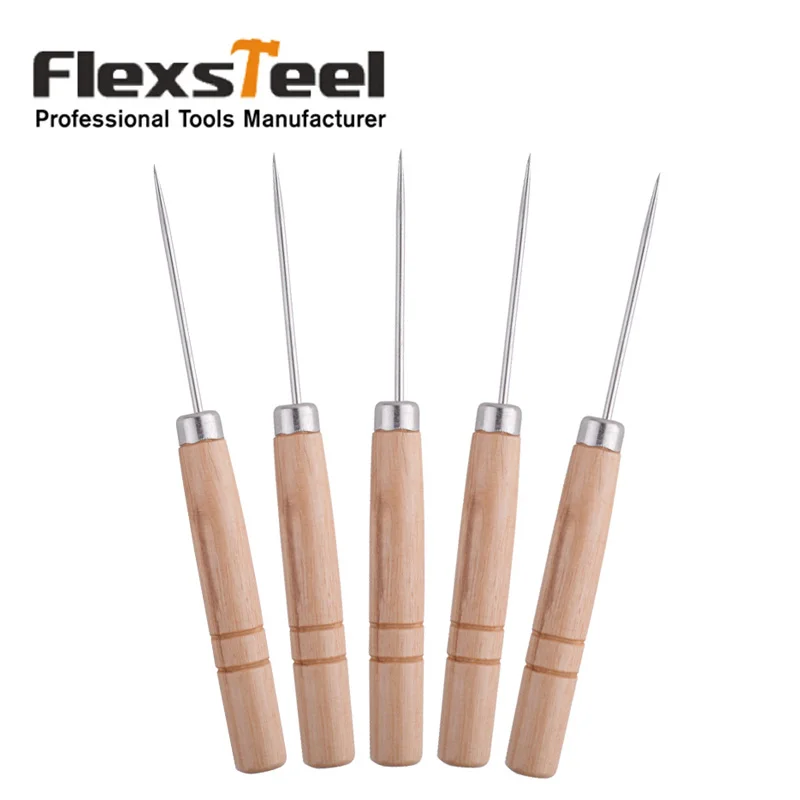 Flexsteel 5 шт. Вышивание царапины шило иглы 130 мм деревянной ручкой Инструменты