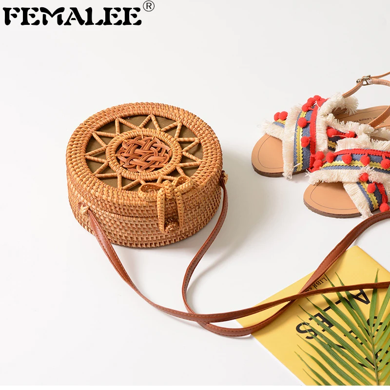 

FEMALEE Newly Round Straw Bag Circle Handbags Female Summer Bali Rattan Bag Handmade Woven Hollow Out Beach Handbag For Women