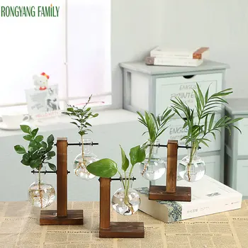 Vintage Style Glass Tabletop Plant Bonsai Flower Wedding Decorative Vase With Wooden L/T Shape Tray Home Decoration Accessories 
Vintage Style Glass Tabletop Plant Bonsai Flower Wedding Decorative Vase With Wooden L/T Shape Tray Home Decoration Accessories