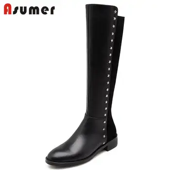 ASUMER HOT 2020 fashion quality PU+genuine leather boots square med heels knee high boots women zipper round toe autumn boots
ASUMER HOT 2020 fashion quality PU+genuine leather boots square med heels knee high boots women zipper round toe autumn boots