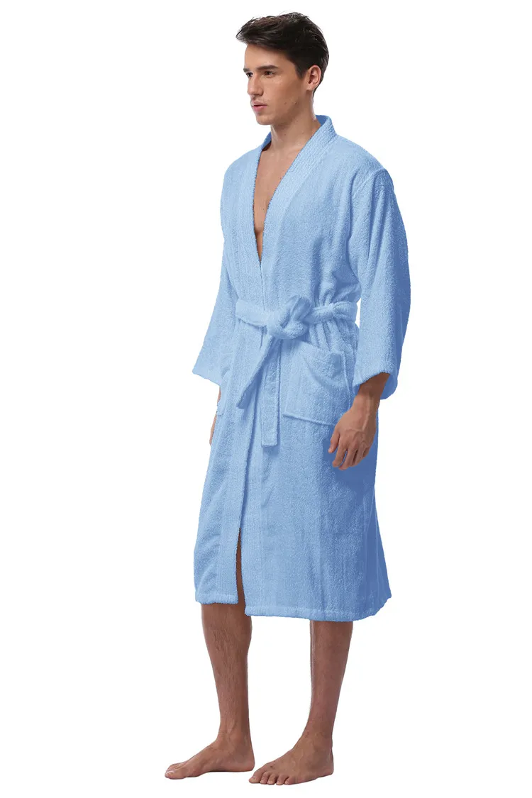Mens Kimono Bathrobe Turkish Cotton Robes Plus Size Lightweight Long