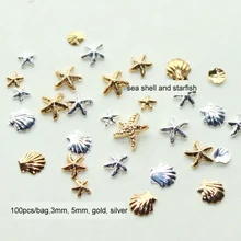 100 PCS 3 MM & 5 M 3D Metal Sea Shell Starfish Ferramentas Da Arte do Prego de Prata de Ouro Do Parafuso Prisioneiro de Strass Mista spike Pontas Das Unhas falsas Adesivos Acessórios(China)