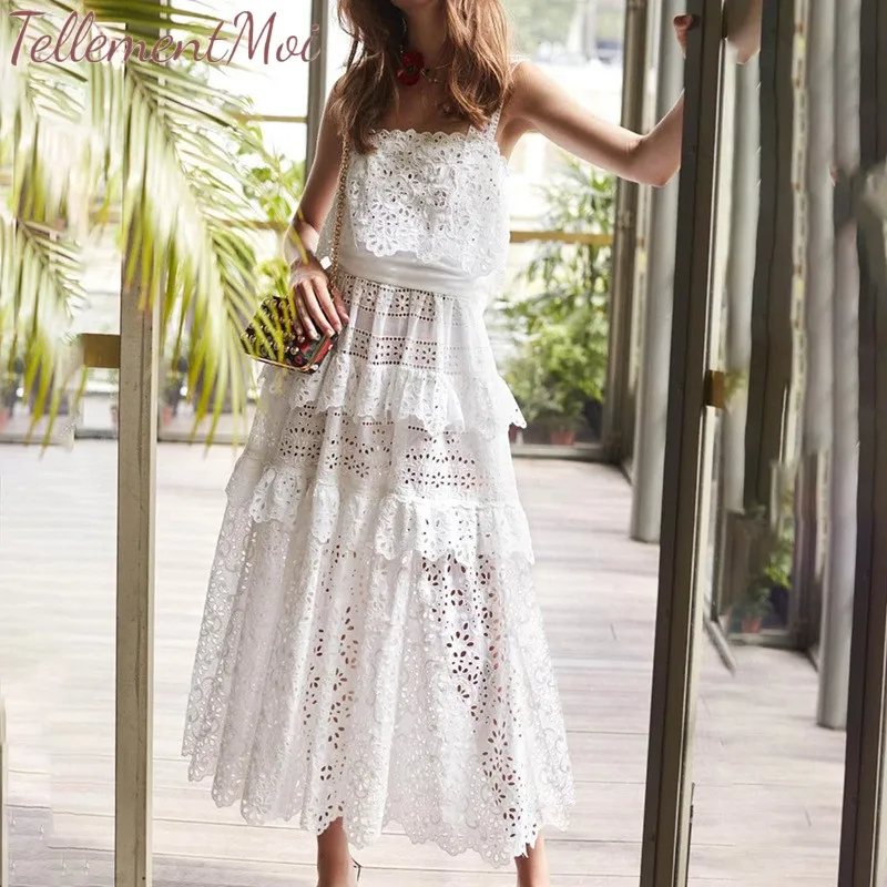 Elegant Spaghetti Strap Dress Women Off Shoulder Sleeveless High Waist Hollow Out Midi Lace Dresses Female 2019 Summer Fashion
Elegant Spaghetti Strap Dress Women Off Shoulder Sleeveless High Waist Hollow Out Midi Lace Dresses Female 2019 Summer Fashion