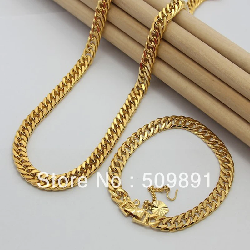 

SE692 Fashion 24 Carat Gold Colou Chains Jewelry Sets Design for Men 7.5mm Chain Necklaces 6.5mm Bracelets Charm Ornament