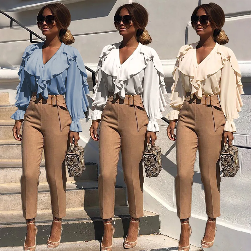 Autumn hot style women's temperament lady flapper top pure color v-collar trumpet sleeve design sense shirt
Autumn hot style women's temperament lady flapper top pure color v-collar trumpet sleeve design sense shirt