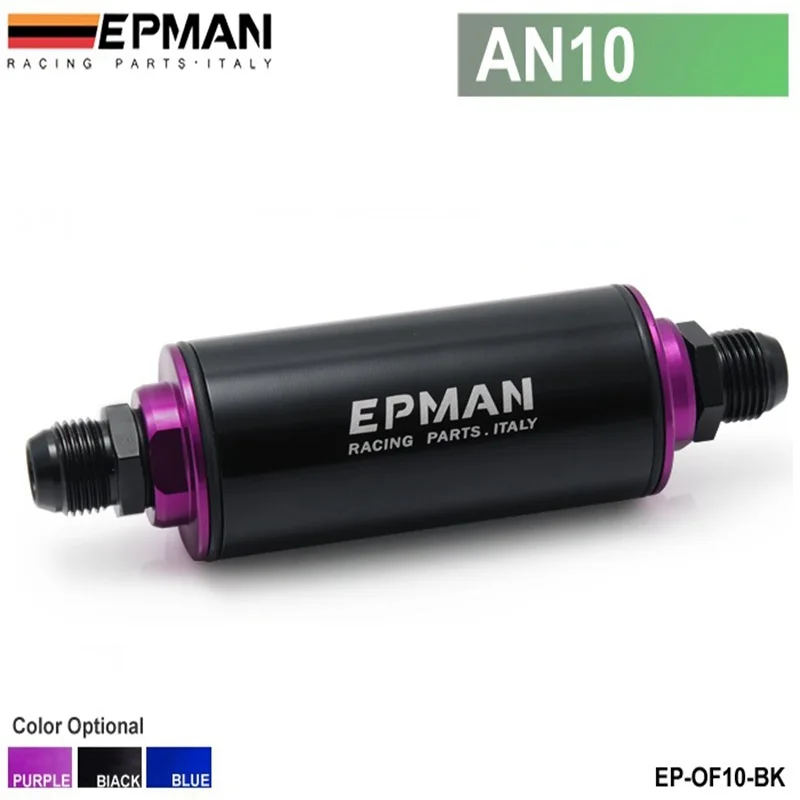 EPMAN -Aluminum High Flow Fuel Filter AN10 Black with 100 Micron Element Steel SS Universal High Pressure Performance EP-OF10-BK