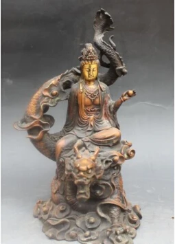 JP S0013 10" Chinese Bronze Gilt Ride Dragon Kwan-yin Guan Yin Goddess Guanyin Statue
JP S0013 10" Chinese Bronze Gilt Ride Dragon Kwan-yin Guan Yin Goddess Guanyin Statue