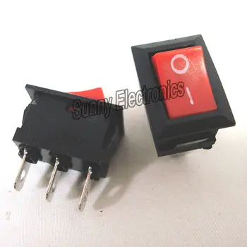 

10pcs/lot 3 Pin 6A 250V Red Button Rocker Switch On - On Import Rocker Power Switches