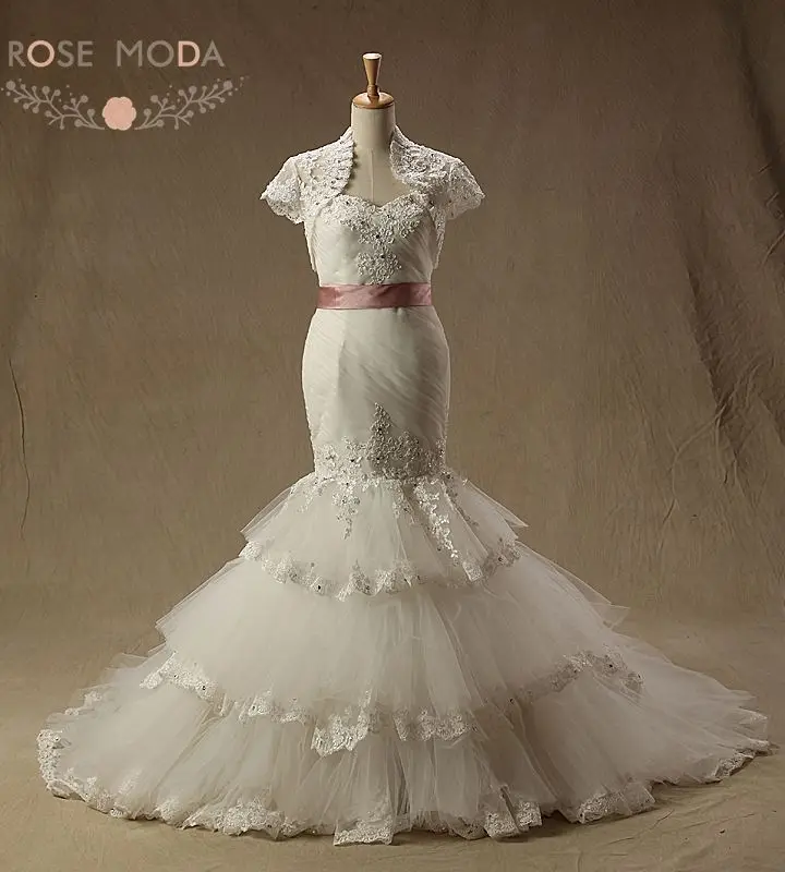 Tenille Inspired Lace Mermaid Wedding Dresses with Removable Short Sleeved Bolero Jacket
Tenille Inspired Lace Mermaid Wedding Dresses with Removable Short Sleeved Bolero Jacket