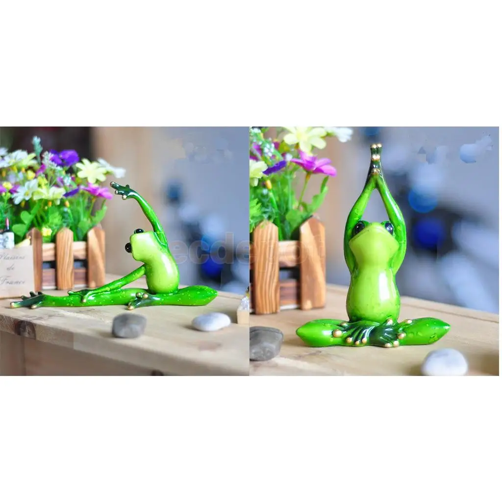 2pcs 3D Frog Figurines Miniatures Ornament Statute Bonsai Garden Decor Bonsai Plant Decoration Craft, Office Desk Ornament
