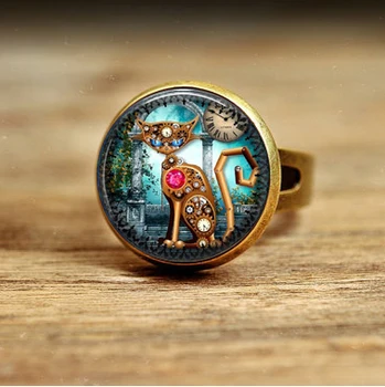 Steampunk Cat Ring Glass Photo Vintage Steampunk Kat Hanger Ring Copper Material Cat Ring For girl
Steampunk Cat Ring Glass Photo Vintage Steampunk Kat Hanger Ring Copper Material Cat Ring For girl