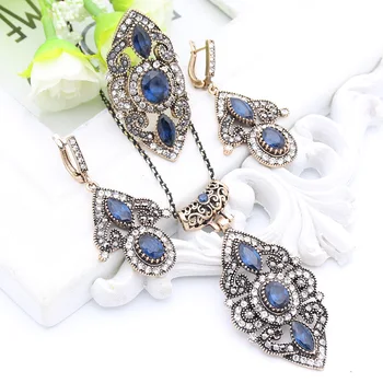 Vintage Turkish Flower Resin Jewelry Sets Long Necklace Hook Earrings Antique Gold Color Arabesque Bridal Reception Hollow Ring
Vintage Turkish Flower Resin Jewelry Sets Long Necklace Hook Earrings Antique Gold Color Arabesque Bridal Reception Hollow Ring