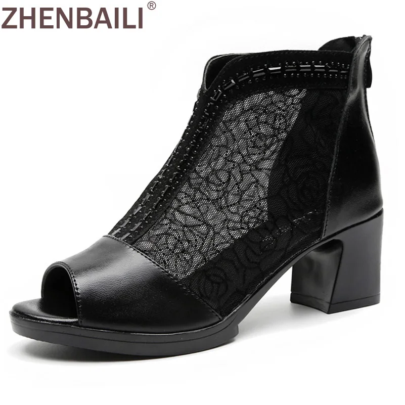 Genuine Leather and Mesh Splicing Women Sandals Spring Summer Fashion Peep Toe Square High Heel Shoes Ladies Black Pumps
Genuine Leather and Mesh Splicing Women Sandals Spring Summer Fashion Peep Toe Square High Heel Shoes Ladies Black Pumps