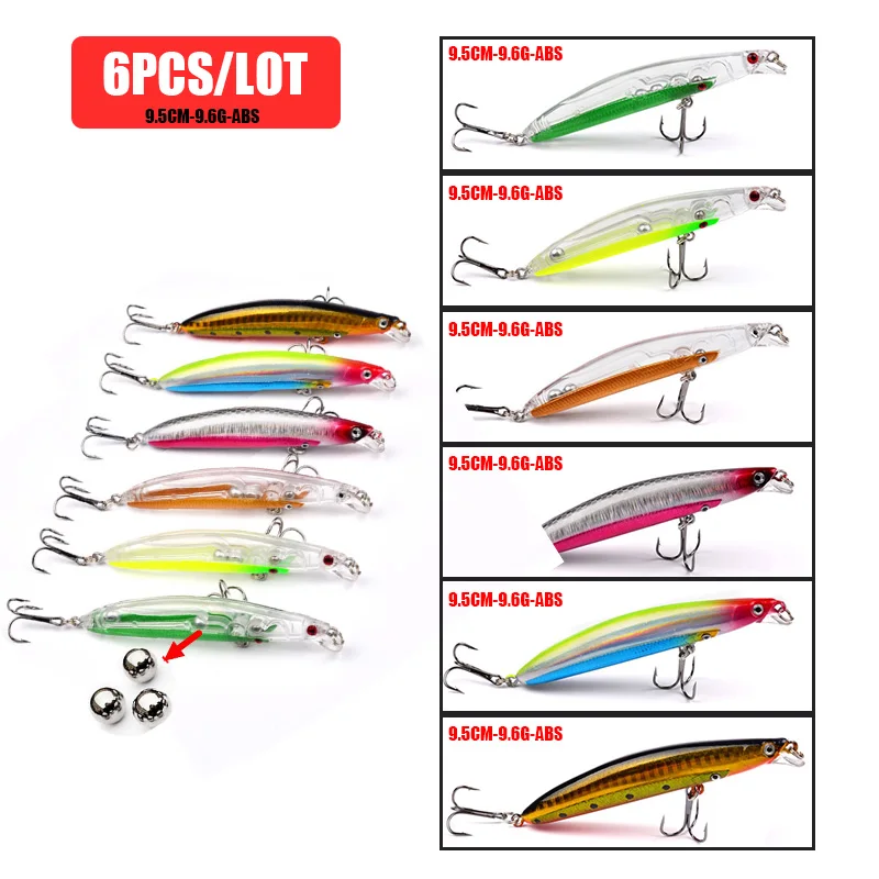 6PCS/Lot 10G 9.5CM Minnow Fishing Lure Pesca Artificial Hard Bait With Ball Bearing 6# Hook Swimbait Fishing Tackles For Lake
6PCS/Lot 10G 9.5CM Minnow Fishing Lure Pesca Artificial Hard Bait With Ball Bearing 6# Hook Swimbait Fishing Tackles For Lake