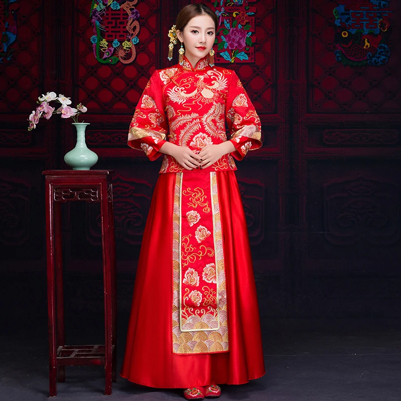Oriental Asian Bride beauty Chinese traditional Wedding Dress Women Red Floral Embroidery Cheongsam Robe Long Party Qipao style
Oriental Asian Bride beauty Chinese traditional Wedding Dress Women Red Floral Embroidery Cheongsam Robe Long Party Qipao style