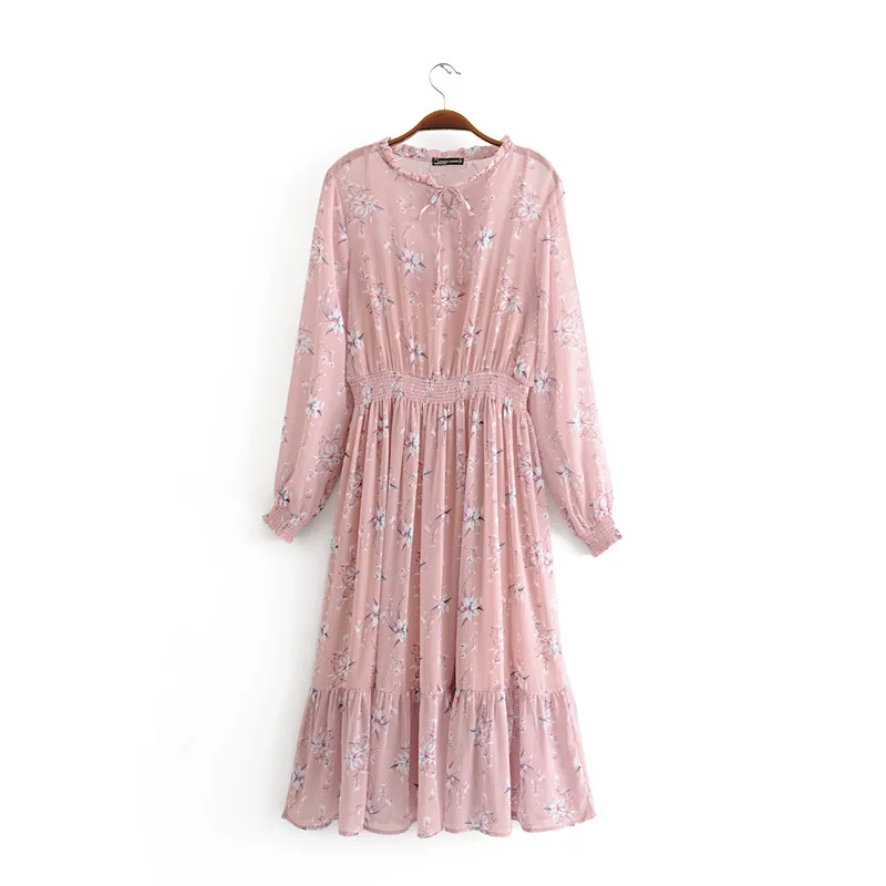 QZ830 Women's Sweet Floral Print Ruffles Pink Dress O Neck Long Sleeve Elastic Waist Two Pieces Set Chiffon Vestidos
QZ830 Women's Sweet Floral Print Ruffles Pink Dress O Neck Long Sleeve Elastic Waist Two Pieces Set Chiffon Vestidos