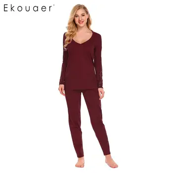 Ekouaer Women Pajama Sets Nightwear Spring Autumn Long Sleeve Lace Decor V-Neck Top Solid Pant Pajamas Set Sleepwear Homewear
Ekouaer Women Pajama Sets Nightwear Spring Autumn Long Sleeve Lace Decor V-Neck Top Solid Pant Pajamas Set Sleepwear Homewear