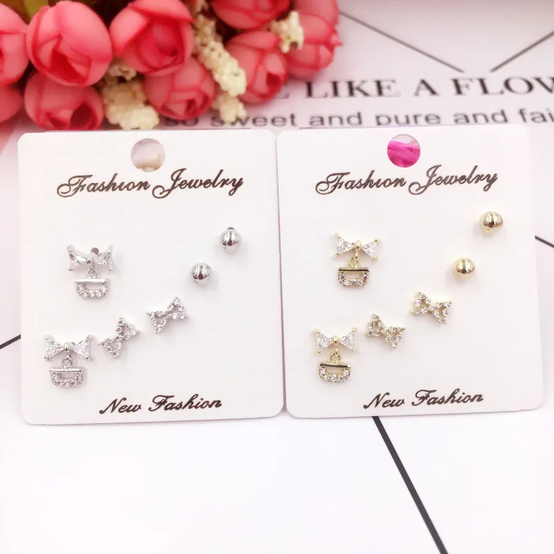 Cute Fashion Bowknot Stud Earring Set Jewelry 925 Silver Needle Korean Ball Zircon Earrings Women Wedding Party
Cute Fashion Bowknot Stud Earring Set Jewelry 925 Silver Needle Korean Ball Zircon Earrings Women Wedding Party
