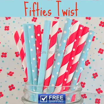 200pcs Mixed 4 Designs Fifties Twist Vintage Paper Straws Bulk, Red and Light Blue Striped, Swiss Dot, Plain, Birthday
200pcs Mixed 4 Designs Fifties Twist Vintage Paper Straws Bulk, Red and Light Blue Striped, Swiss Dot, Plain, Birthday