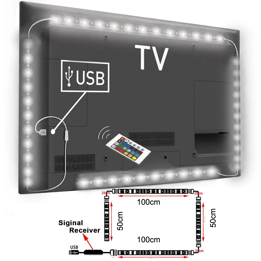 Светодиодная лента RGB 5050 с питанием от USB для компьютера ТВ задний светильник