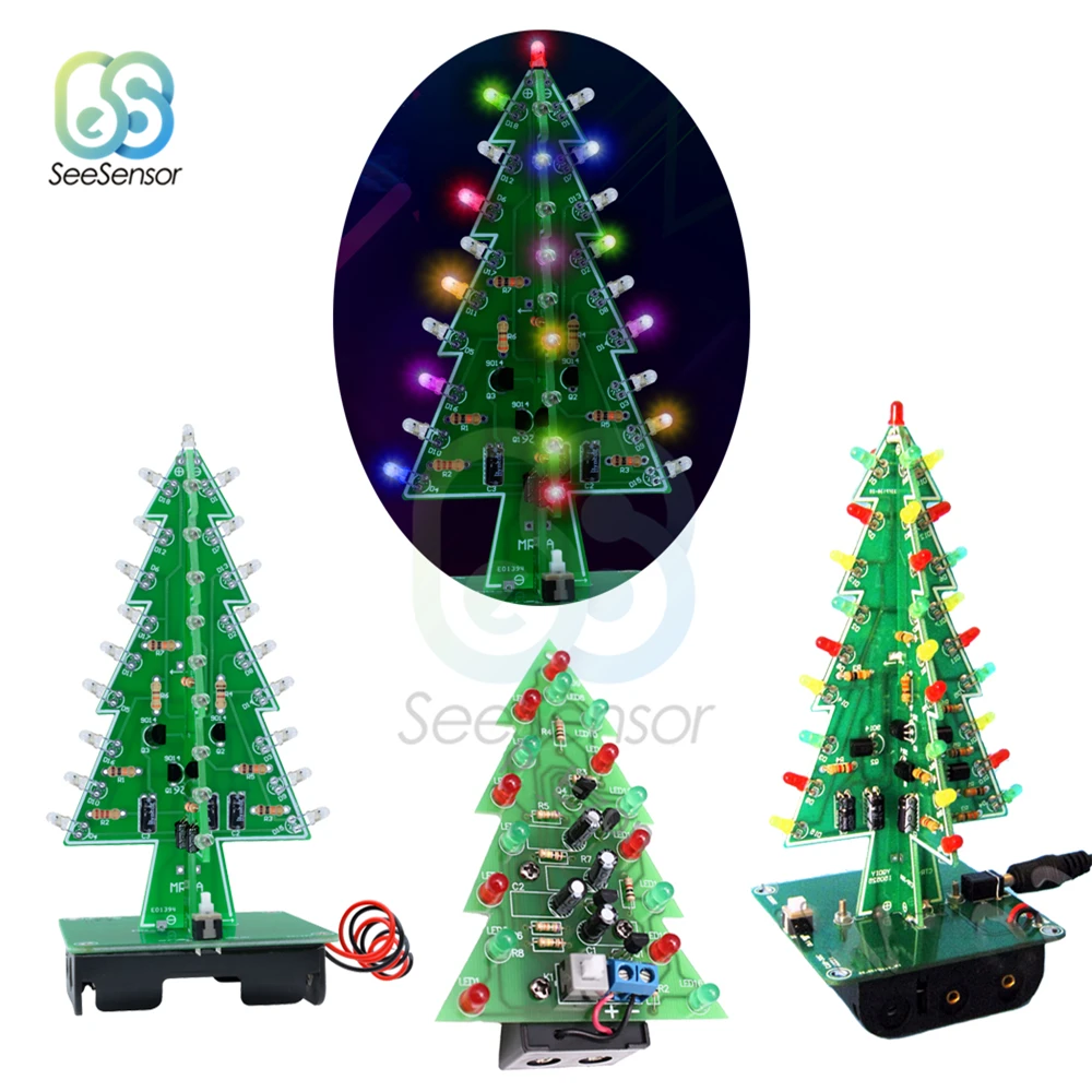 Three-Dimensional 3D Christmas Tree LED DIY Kit 7 Colors Red/Green/Yellow LED Flash Circuit Kit Electronic Suite Holiday Decor
Three-Dimensional 3D Christmas Tree LED DIY Kit 7 Colors Red/Green/Yellow LED Flash Circuit Kit Electronic Suite Holiday Decor