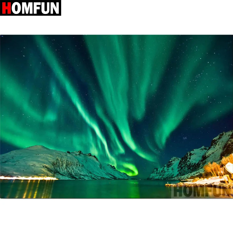 HOMFUN Full Square/Round Drill 5D DIY Diamond Painting "Aurora scenery" 3D Embroidery Cross Stitch Home Decor A18540 | Дом и сад