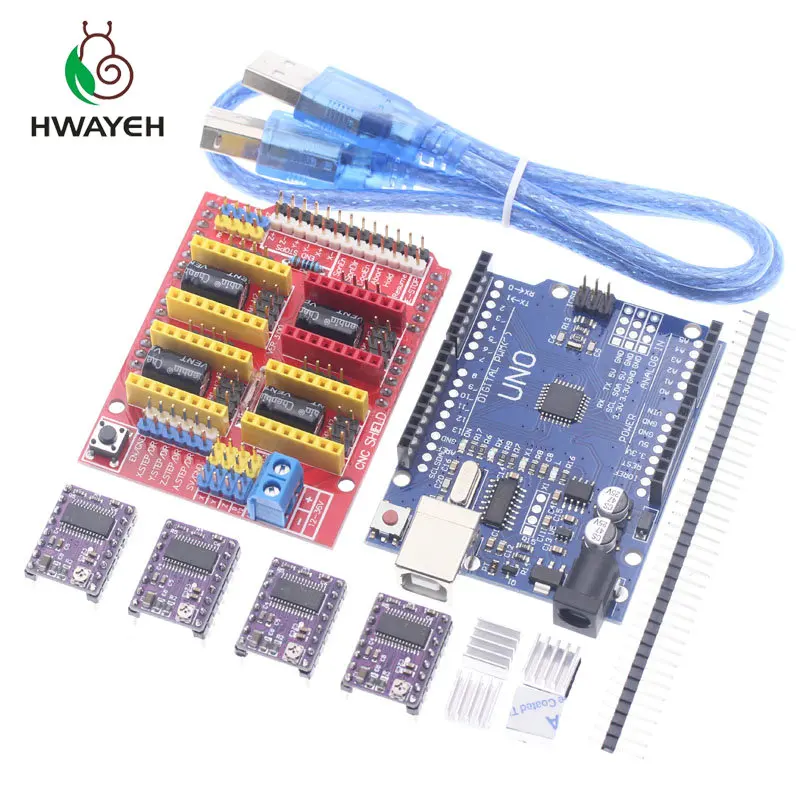 cnc shield V3 engraving machine 3D Printe+ 4pcs DRV8825 driver expansion board for Arduino UNO R3 with USB cable
cnc shield V3 engraving machine 3D Printe+ 4pcs DRV8825 driver expansion board for Arduino UNO R3 with USB cable