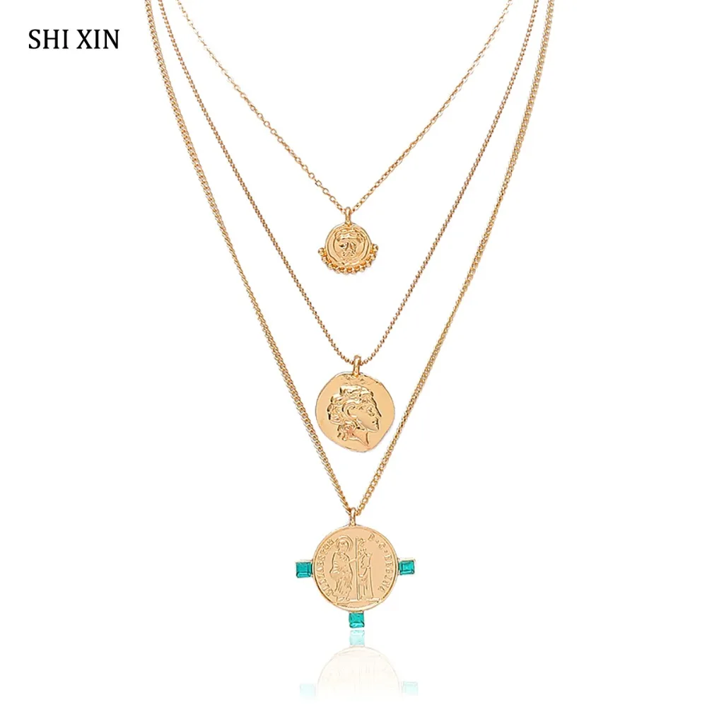 SHIXIN Vintage Egypt Rune Portrait Coin Sun Face Pendant Layered Choker Necklace for Women Fashion Boho Goth Jewelry Female Gift
SHIXIN Vintage Egypt Rune Portrait Coin Sun Face Pendant Layered Choker Necklace for Women Fashion Boho Goth Jewelry Female Gift