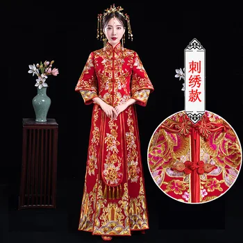 Bride Traditions Chinese Traditional Wedding Dress Women Phoenix Embroidery Cheongsam Red Qipao Long Oriental Style Dresses
Bride Traditions Chinese Traditional Wedding Dress Women Phoenix Embroidery Cheongsam Red Qipao Long Oriental Style Dresses