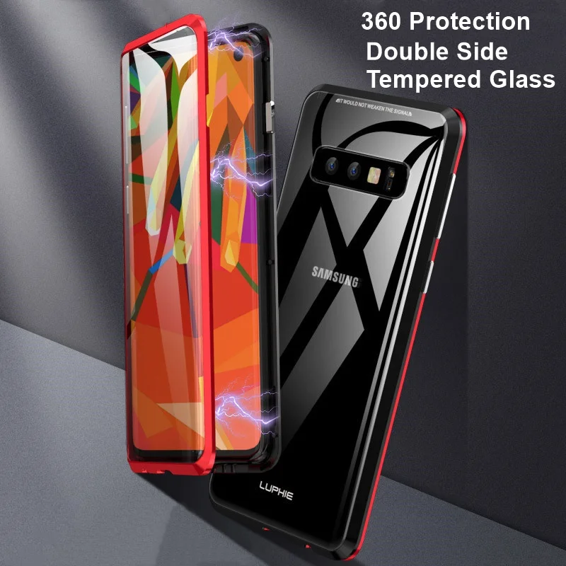Magnetic Flip Metal Phone Case For Samsung Galaxy S8 S9 S10 Plus Lite Cover Double Side Glass Capa Note 8 9 S10e 360 Full Fundas |