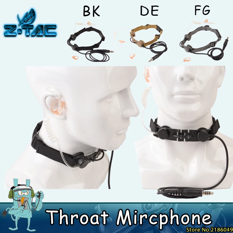 

Z Tactical Throat Microphone Headset PTT Portable Radio Mic Neckband Hunting Airsofte THROAT MIC Earphone Z033